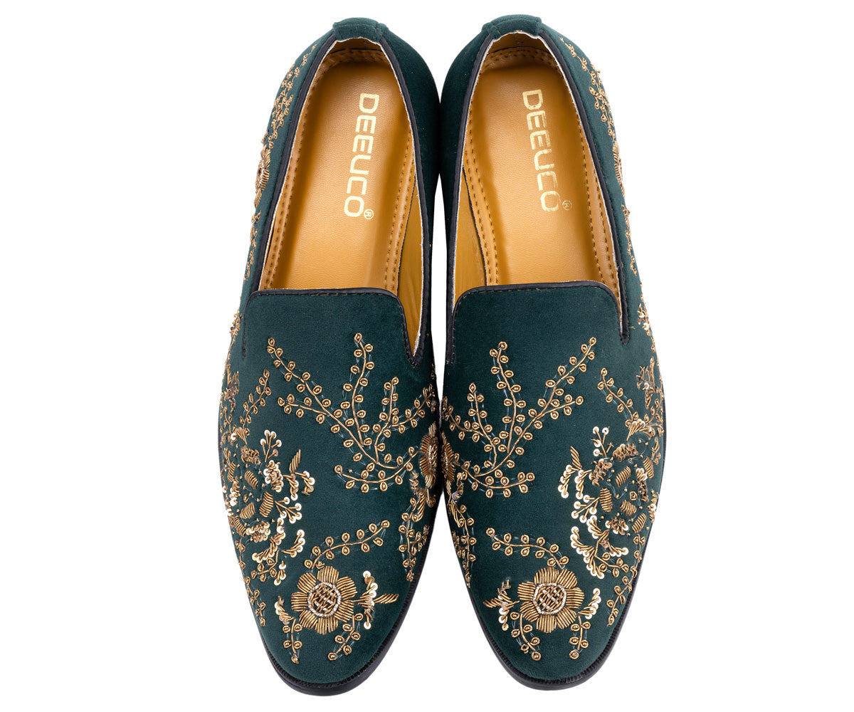 Deeuco Ethnic Premium Green Velvet Zardozi embroidery Jutti