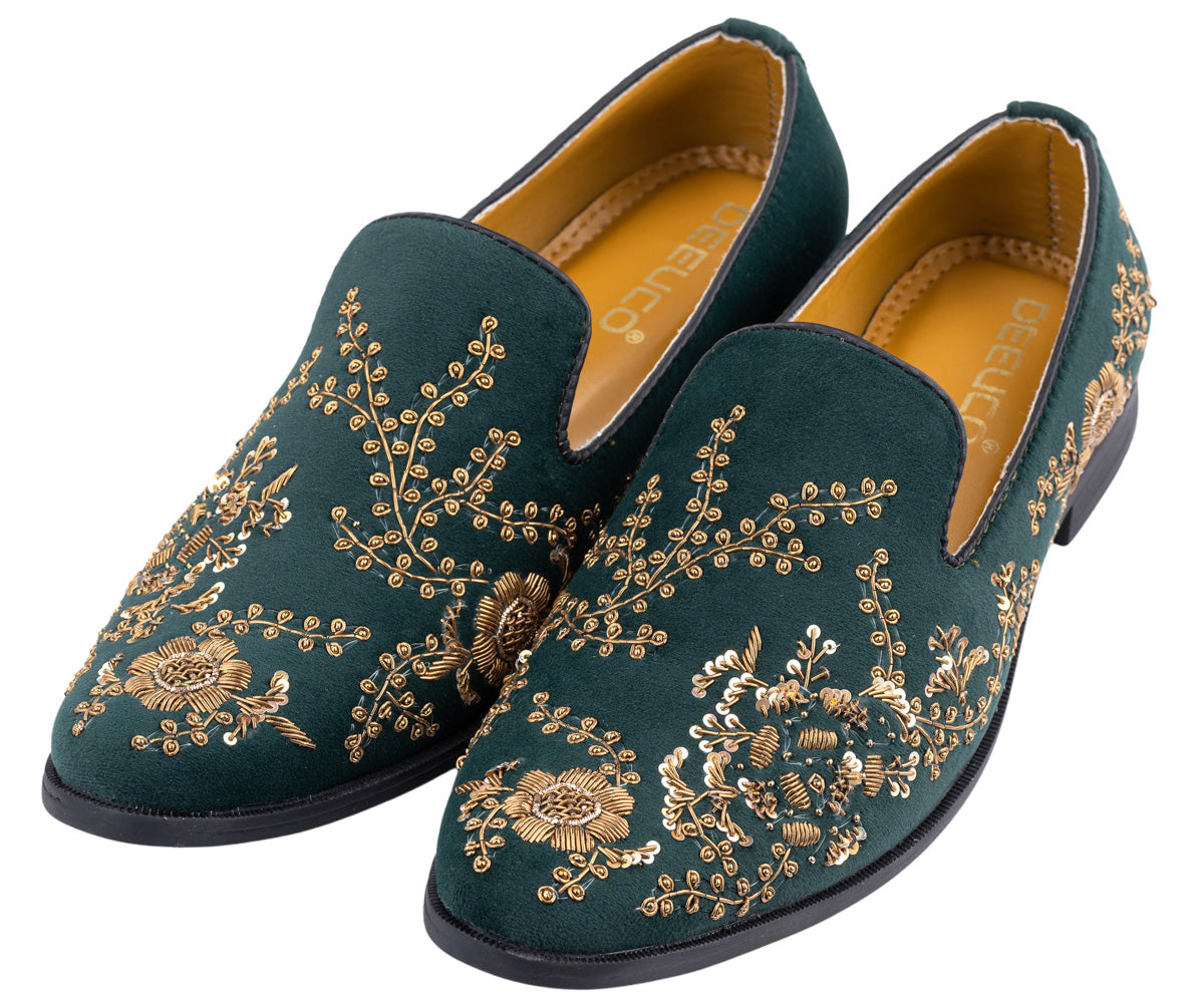 Deeuco Ethnic Premium Green Velvet Zardozi embroidery Jutti