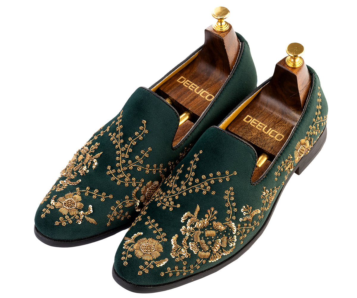 Deeuco Ethnic Premium Green Velvet Zardozi embroidery Jutti
