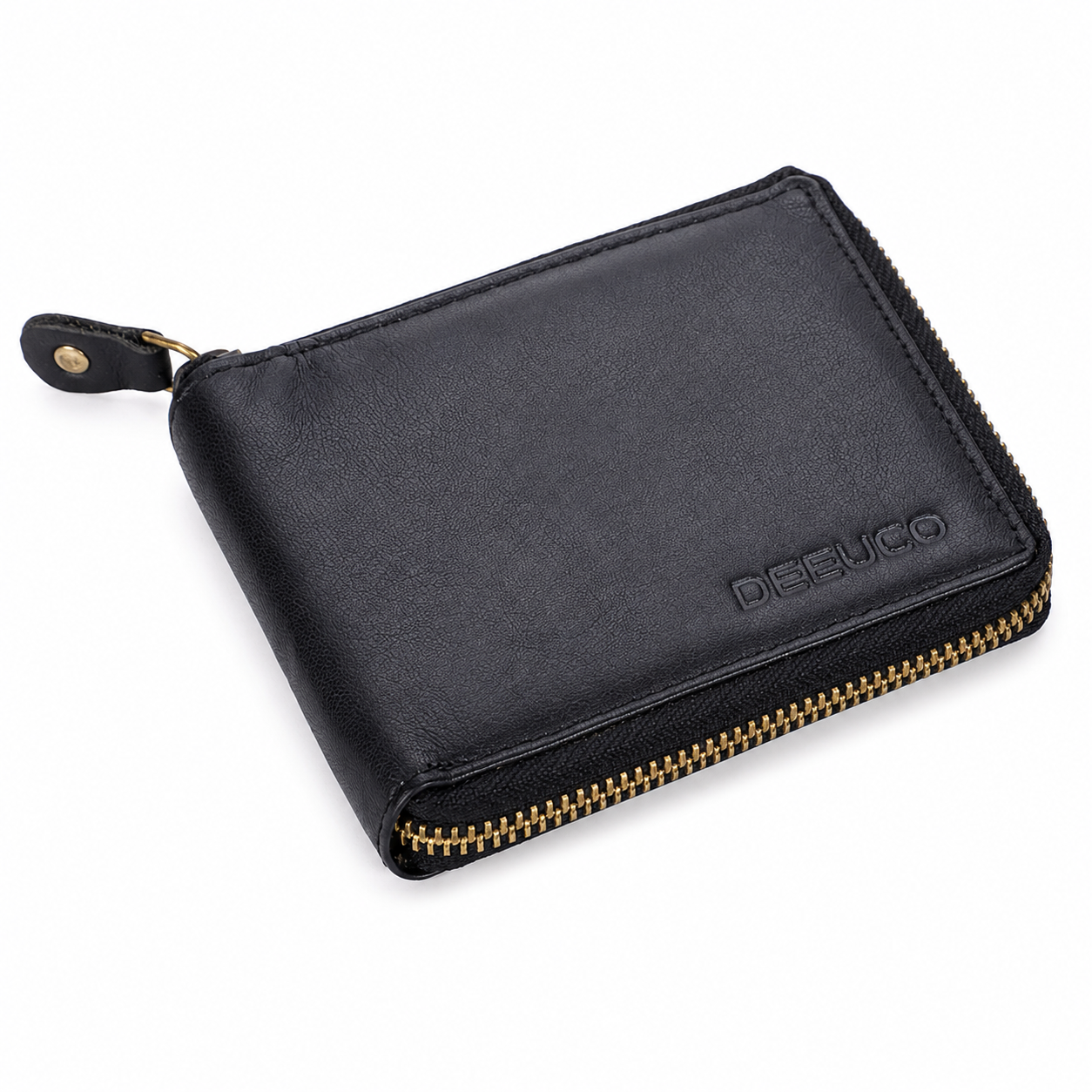 Deeuco Men's Black Genuine Leather Fully Zippered Bi-Fold Wallet | 6 Card Slots | Elegant Everyday Wallet