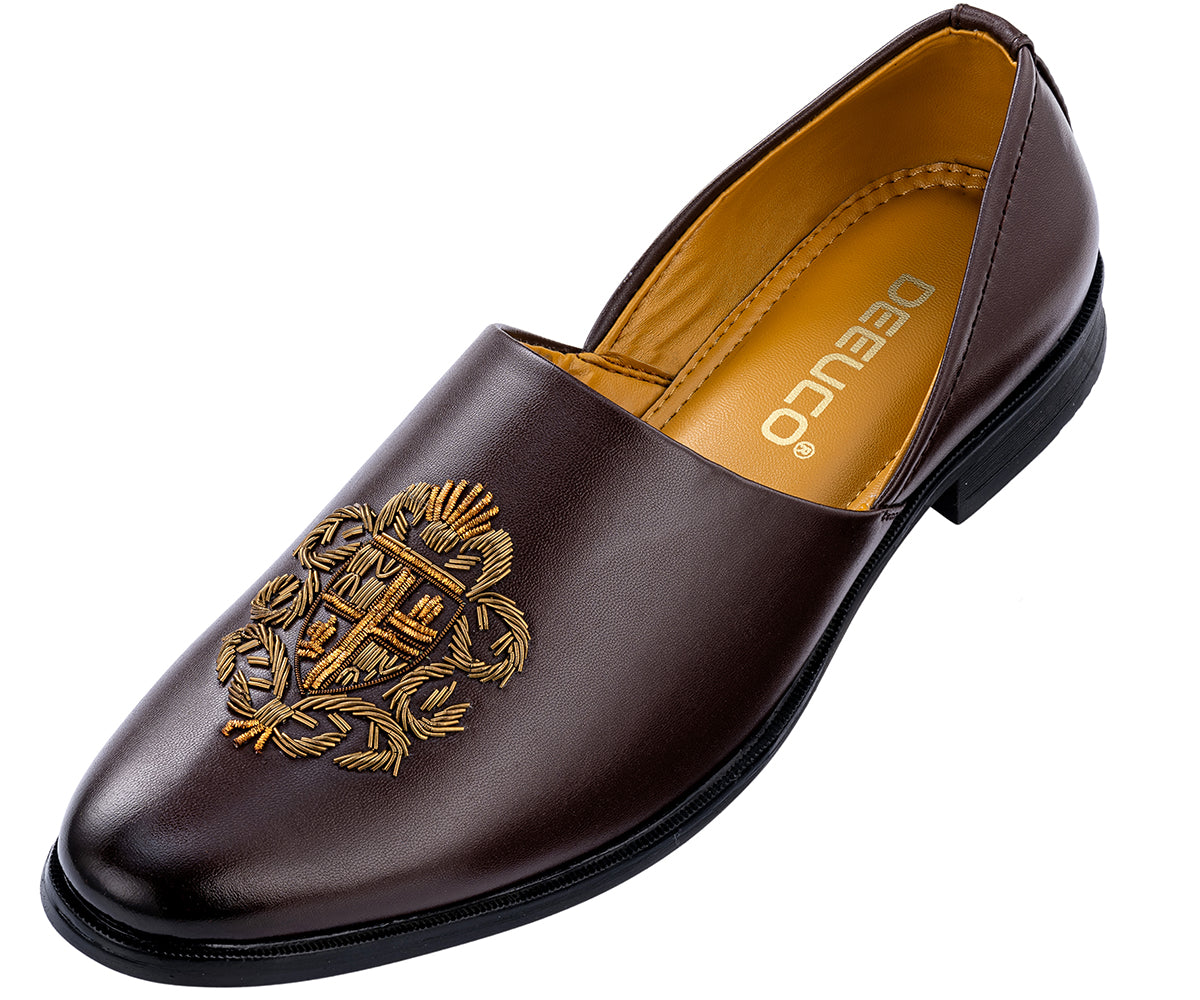 Deeuco Premium Brown Traditional Zardozi embroidery Jutti