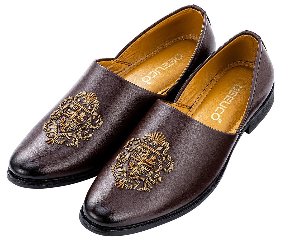Deeuco Premium Brown Traditional Zardozi embroidery Jutti
