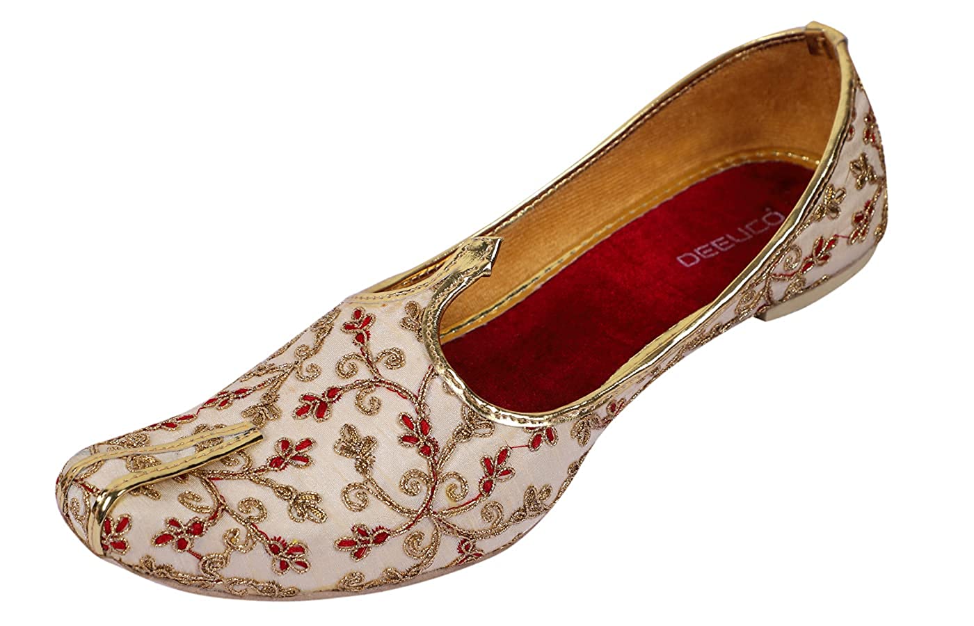 DEEUCO Men's Ethnic Cream Embroidery Design Wedding and Sherwani Jutti,Mojari