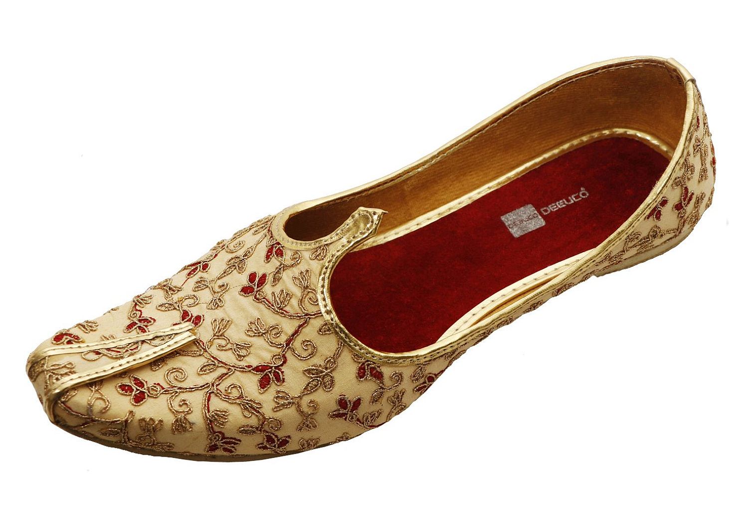 DEEUCO Men's Ethnic Embroidery Golden Wedding and Sherwani Mojari, Jutti