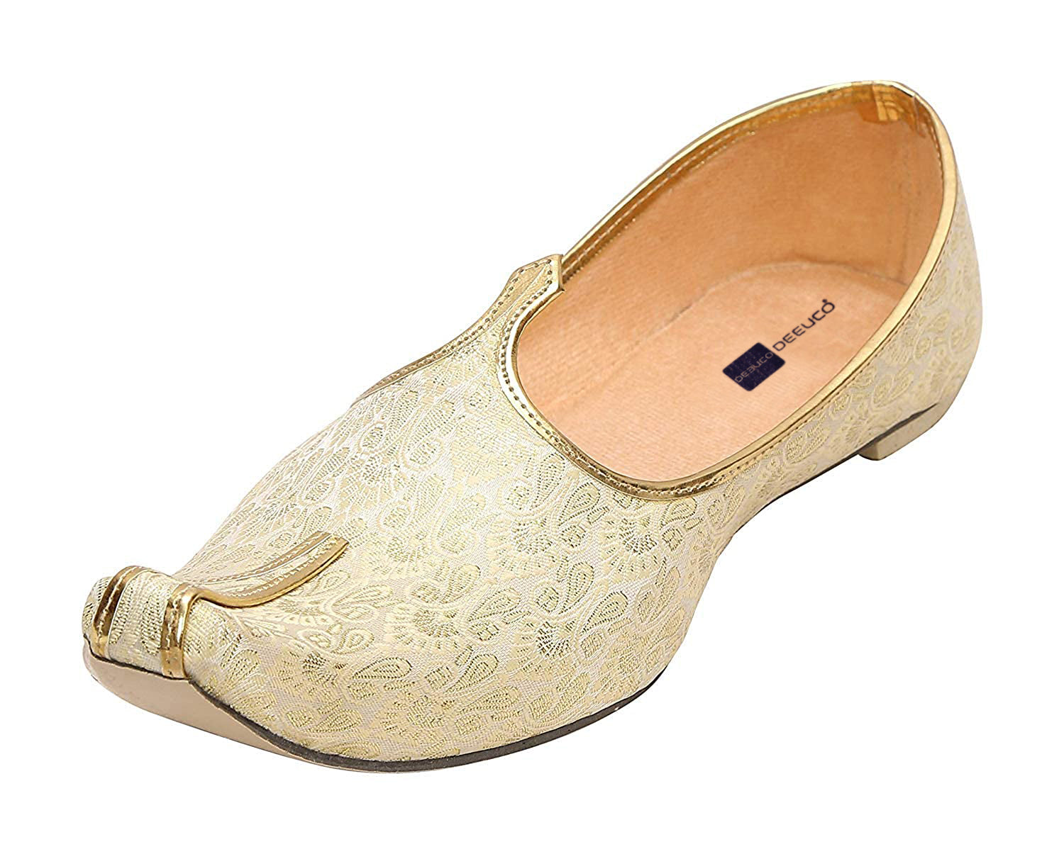 DEEUCO Men's Ethnic Cream N Golden Wedding and Sherwani Jutti, Mojari