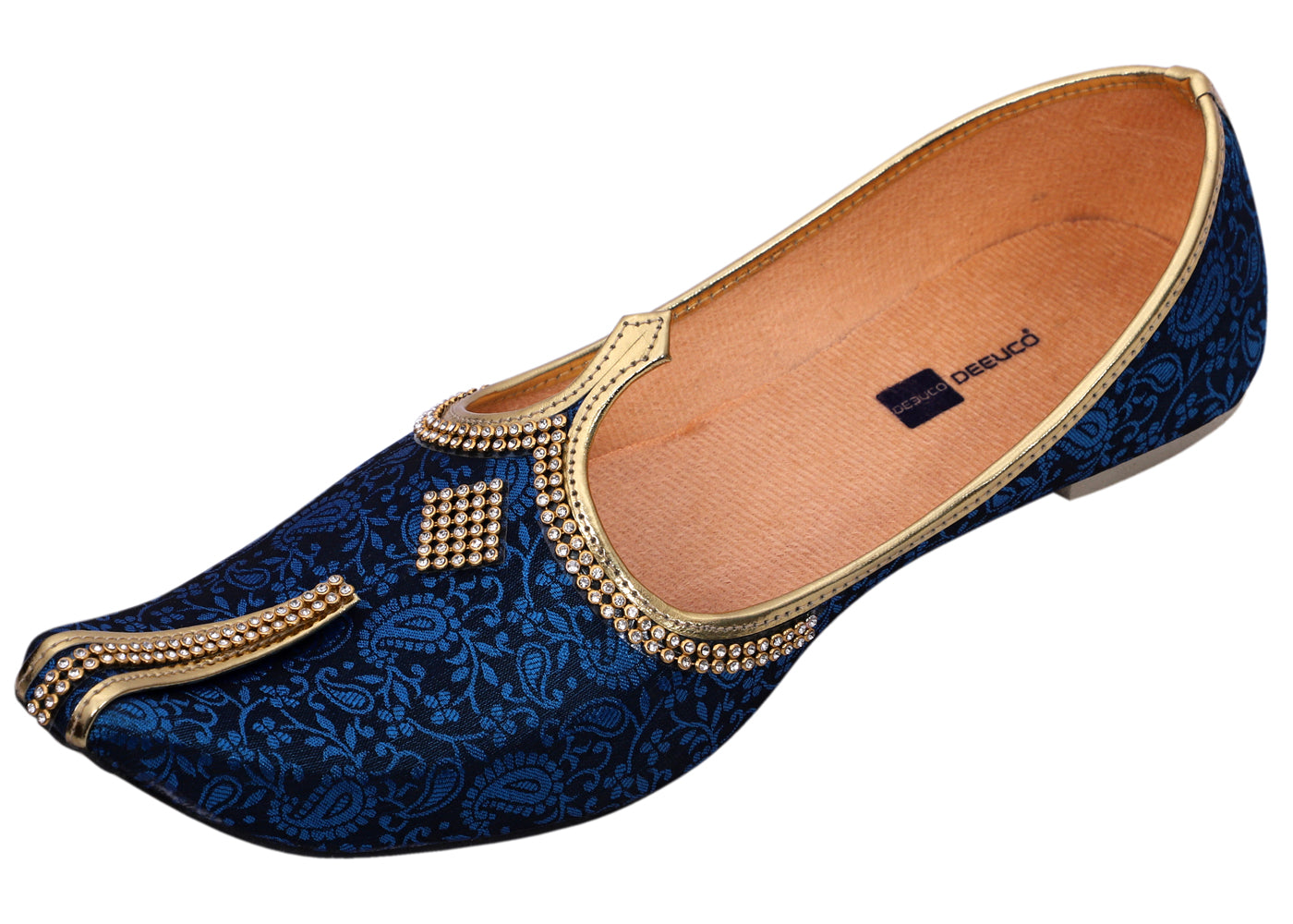 DEEUCO Men's Ethnic Navy Blue Velvet Wedding and Sherwani Jutti, Mojari