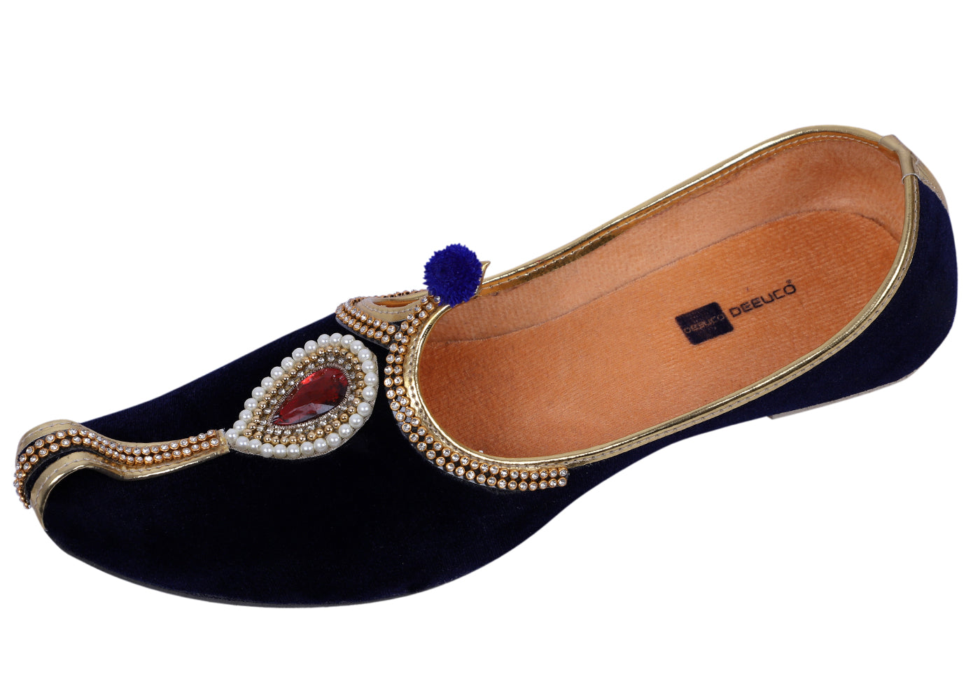 DEEUCO Men's Ethnic Navy Blue Velvet Wedding and Sherwani Jutti, Mojari