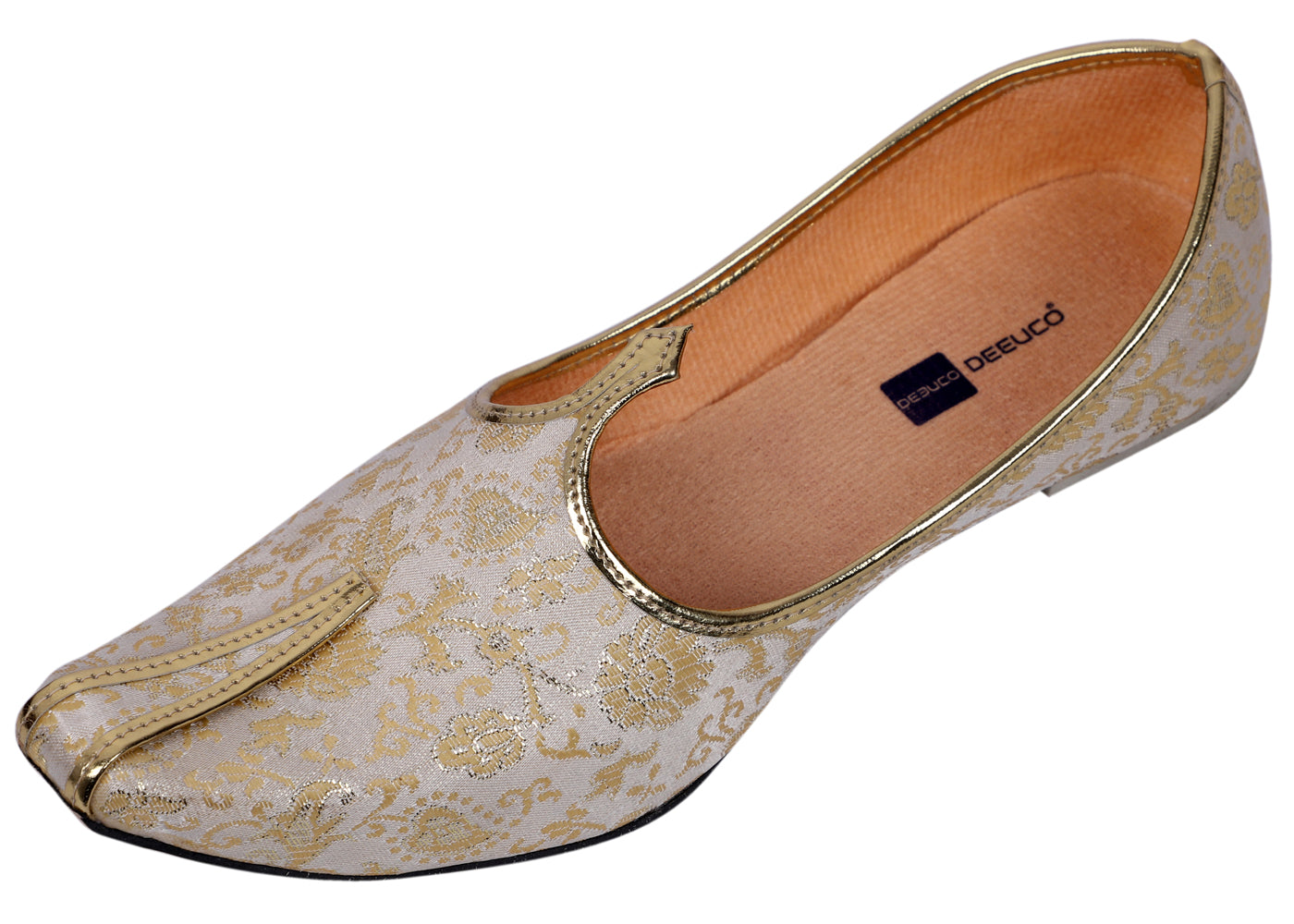 DEEUCO Men's Ethnic Cream N Golden Wedding and Sherwani Jutti, Mojari