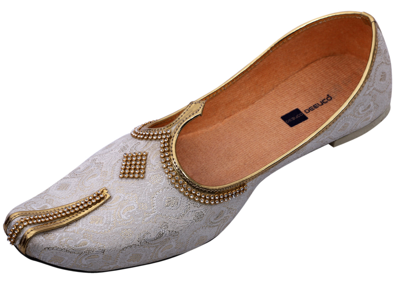 DEEUCO Men's Ethnic Cream and Golden Wedding and Sherwani Jutti, Mojari