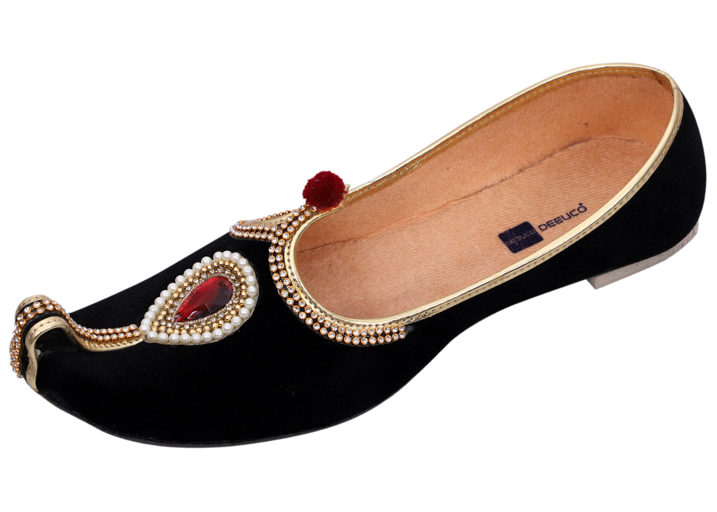 DEEUCO Men's Ethnic Black Velvet Wedding and Sherwani Jutti, Mojari