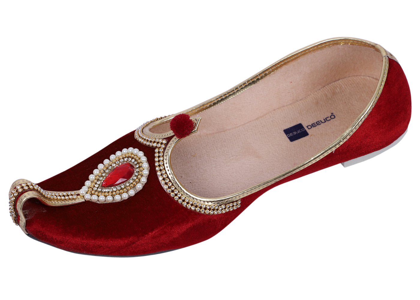 DEEUCO Men's Ethnic Maroon Velvet Wedding and Sherwani Jutti, Mojari