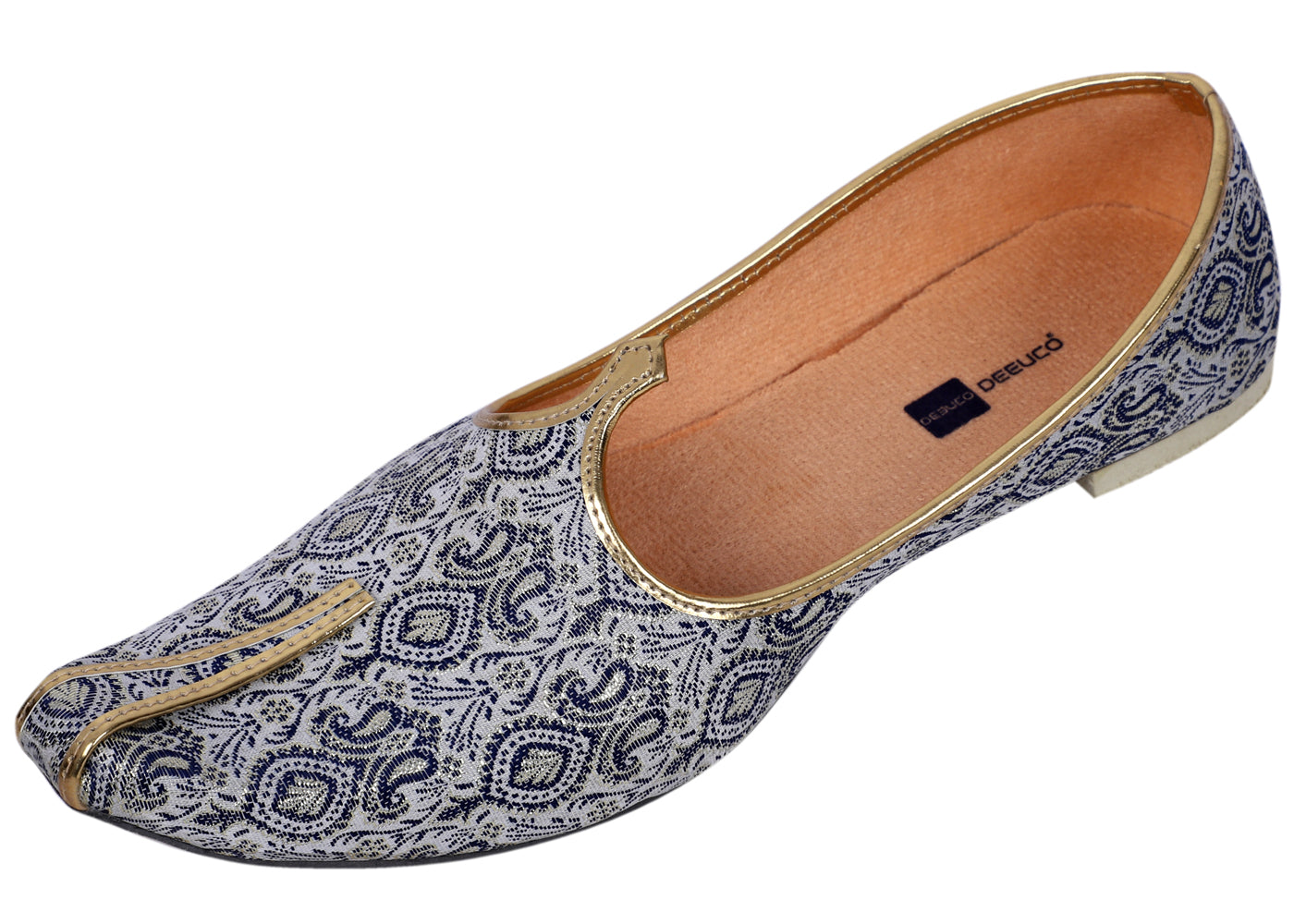 DEEUCO Men's Ethnic Blue Velvet Wedding and Sherwani Jutti, Mojari