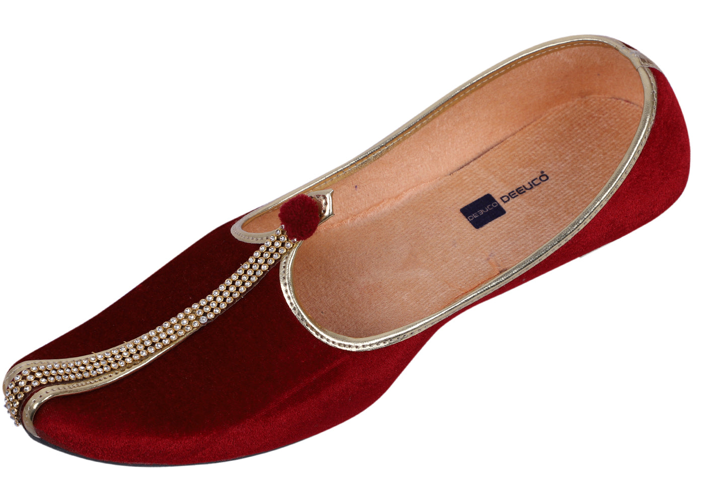 DEEUCO Men's Ethnic Maroon Velvet Wedding and Sherwani Jutti, Mojari