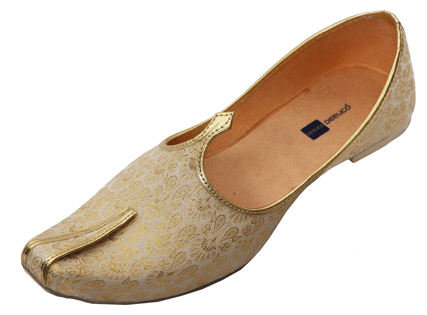 DEEUCO Men's Ethnic Golden with Cream Wedding and Sherwani Jutti, Mojari