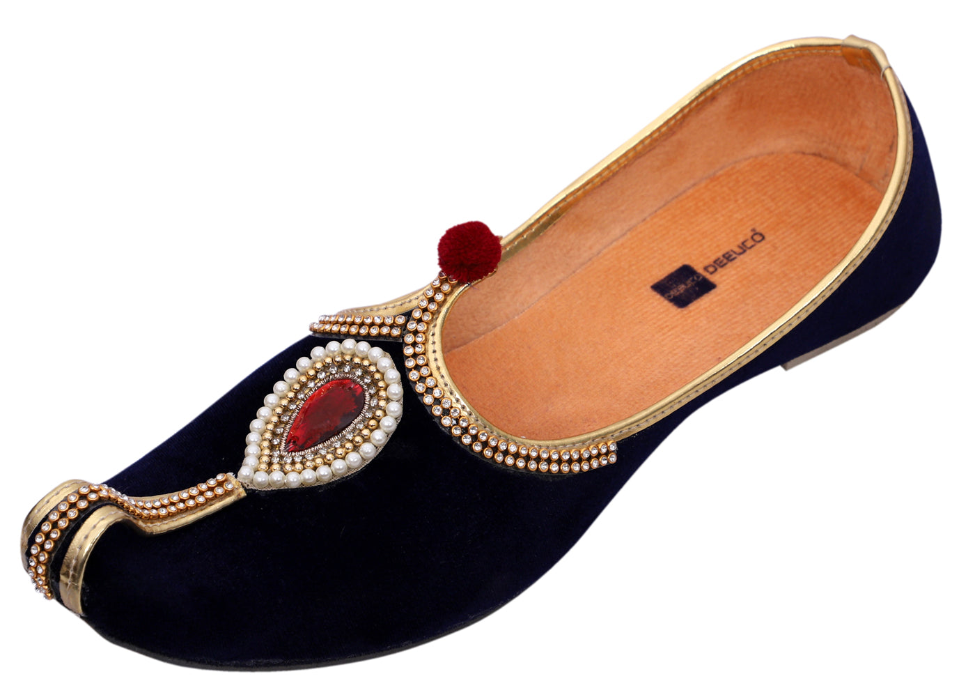 DEEUCO Men's Ethnic Balck Velvet Wedding and Sherwani Jutti, Mojari