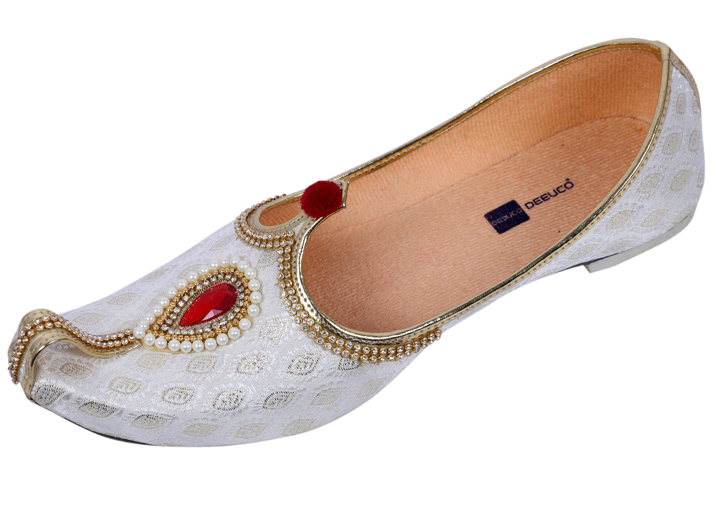 DEEUCO Men's Ethnic Cream N Golden Wedding and Sherwani Jutti, Mojari