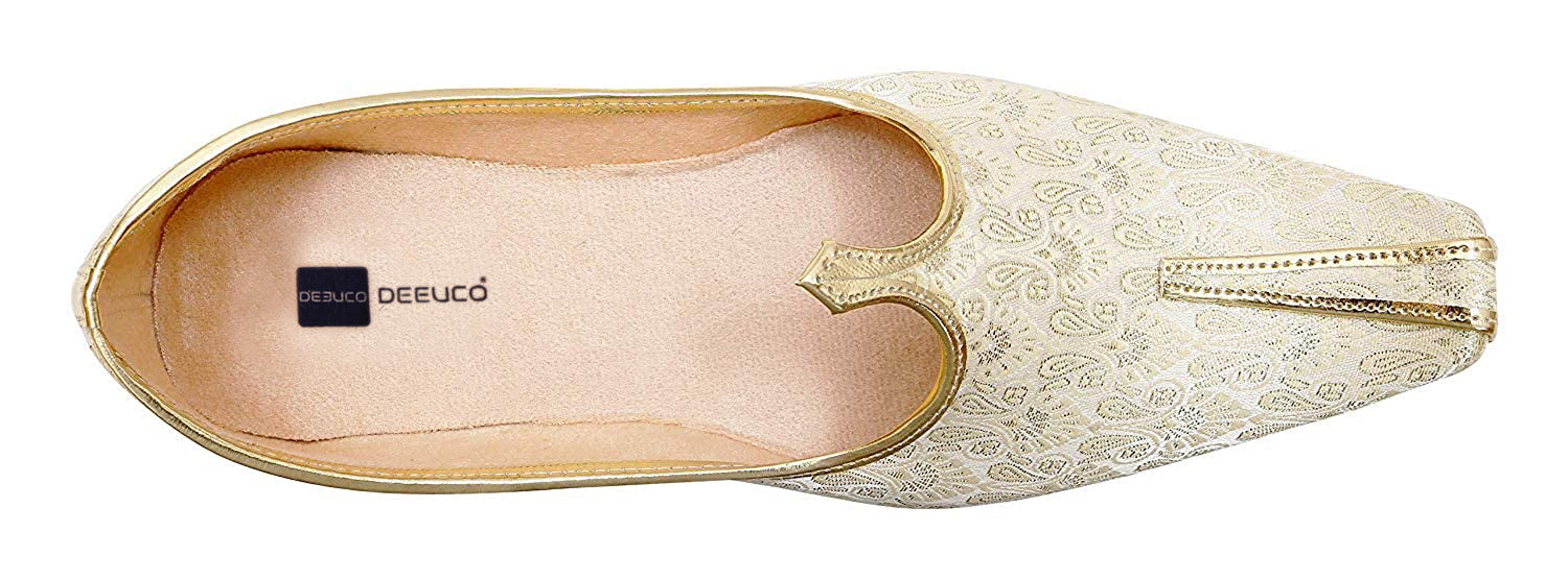 DEEUCO Men's Ethnic Cream N Golden Wedding and Sherwani Jutti, Mojari