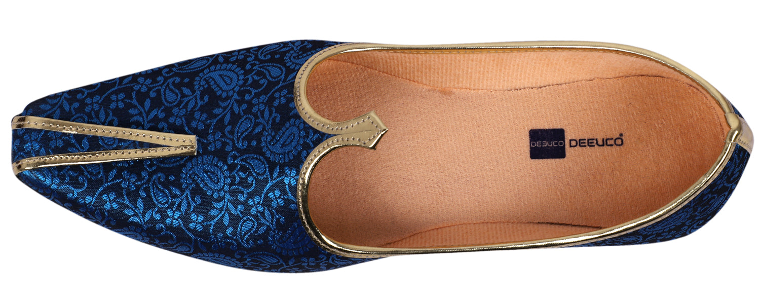 DEEUCO Men's Ethnic Navy Blue Wedding and Sherwani Jutti, Mojari