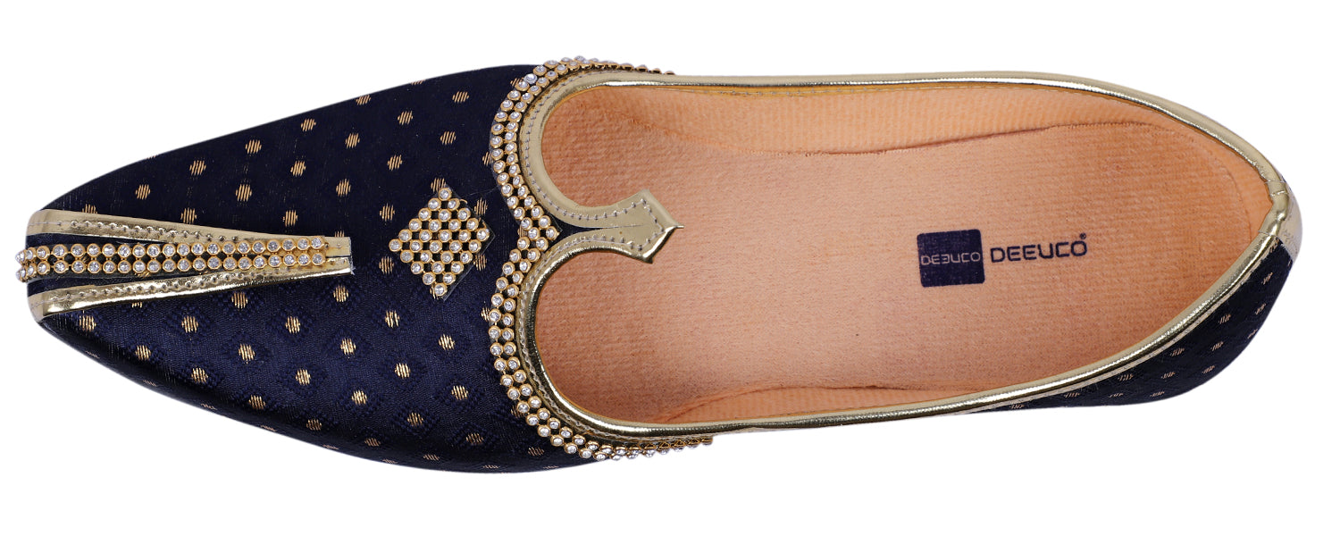 DEEUCO Men's Ethnic Navy Blue Wedding and Sherwani Jutti, Mojari