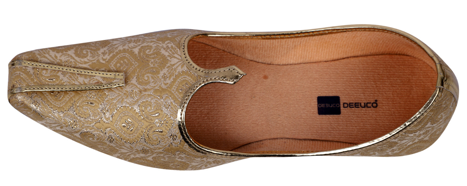 DEEUCO Men's Ethnic Royal Golden Wedding and Sherwani Jutti, Mojari