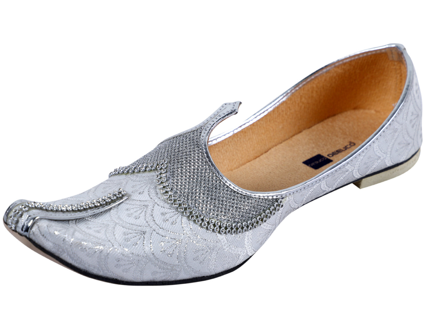 DEEUCO Men's Traditional Silver Wedding and Sherwani Jutti,Mojari