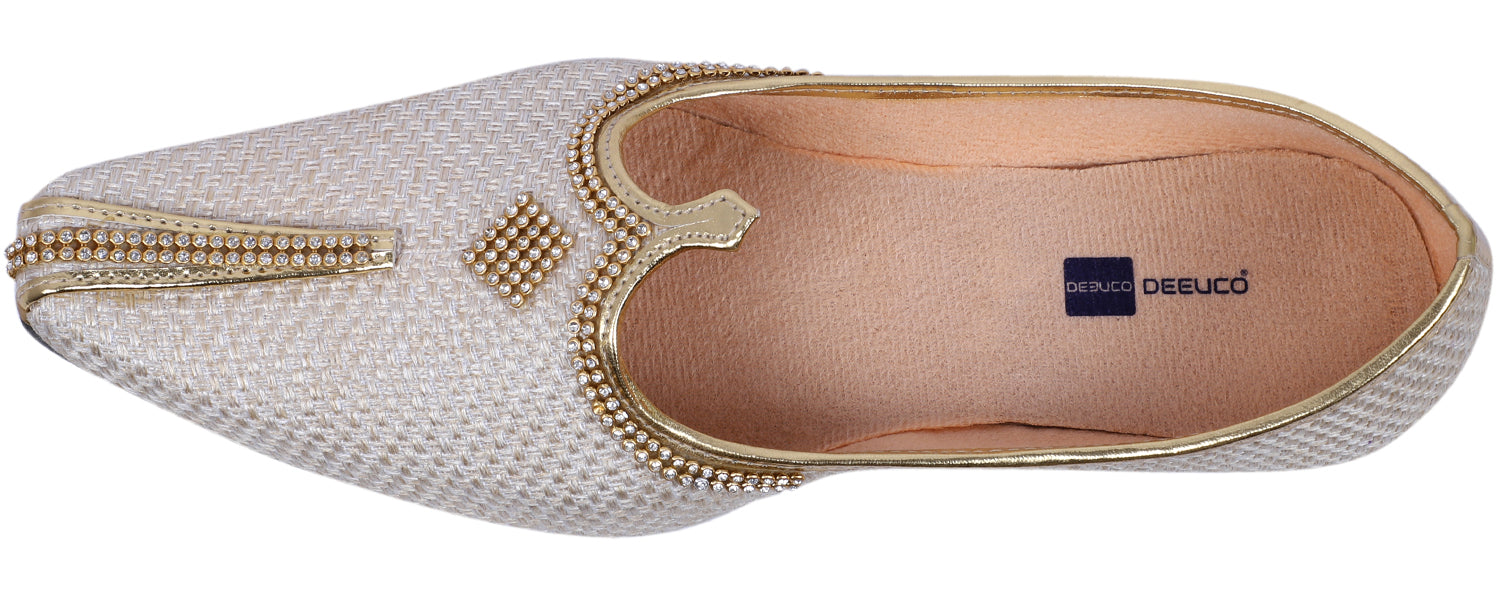 DEEUCO Men's Ethnic Cream Jute Wedding and Sherwani Jutti, Mojari