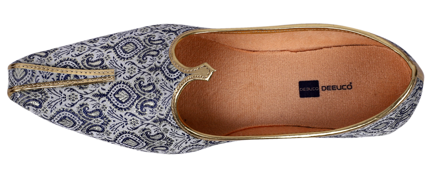 DEEUCO Men's Ethnic Blue Velvet Wedding and Sherwani Jutti, Mojari