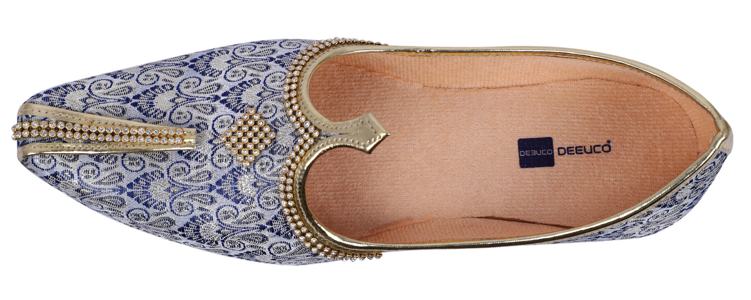 DEEUCO Men's Ethnic Navy Blue Wedding and Sherwani Jutti, Mojari