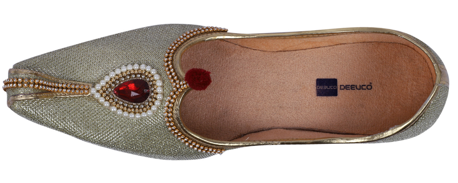 DEEUCO Men's Ethnic Golden Wedding and Sherwani Jutti, Mojari