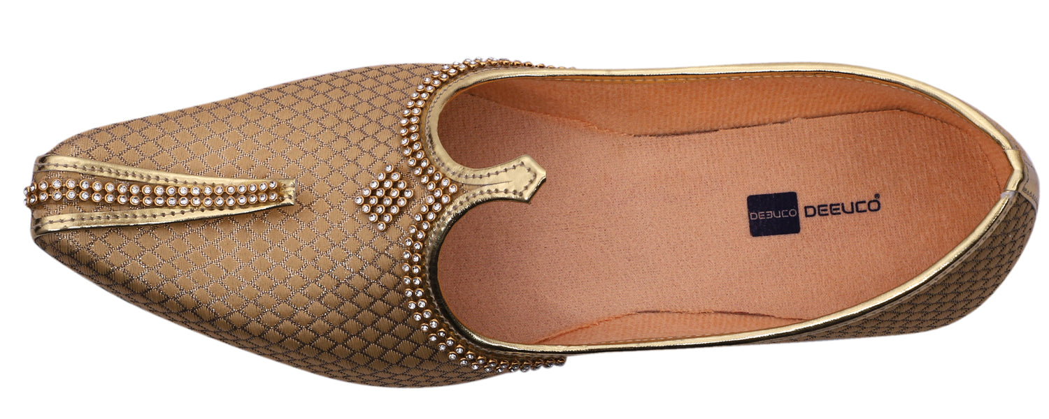 DEEUCO Men's Traditional Premium Golden Wedding and Sherwani Jutti, Mojari