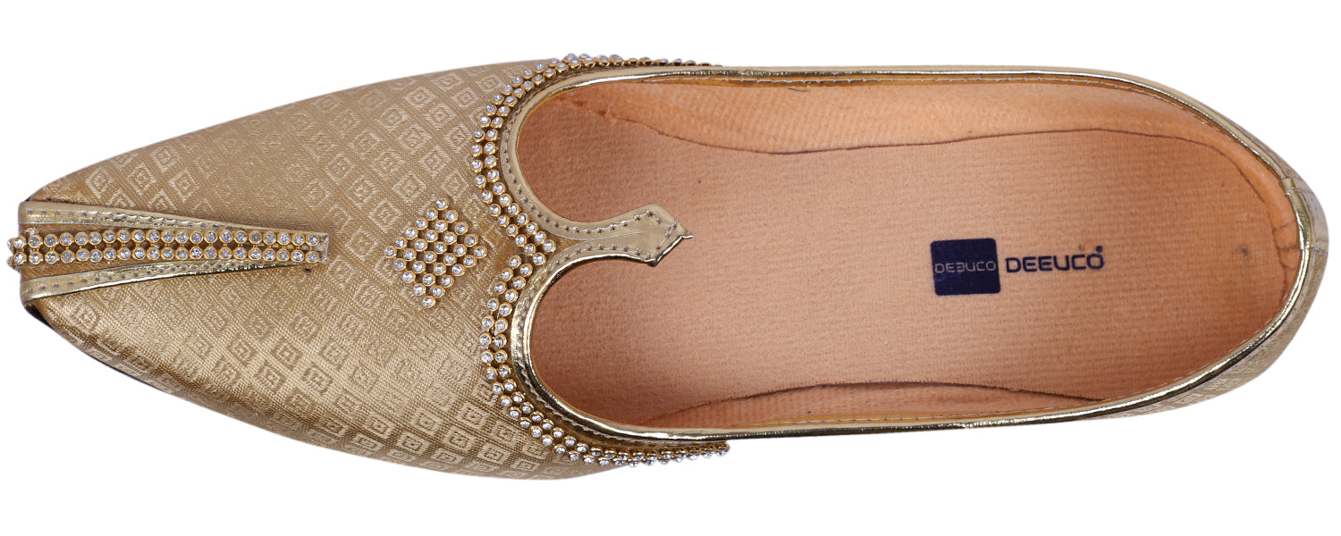 DEEUCO Men's Ethnic Royal Golden Wedding and Sherwani Mojari, Jutti