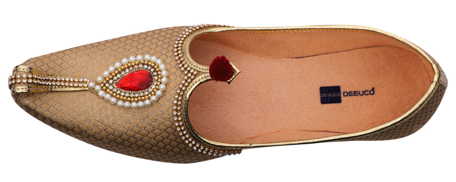 DEEUCO Men's Ethnic Golden Wedding and Sherwani Jutti, Mojari