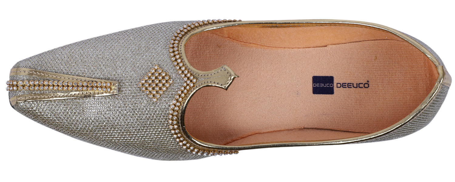 DEEUCO Men's Ethnic Golden Wedding and Sherwani Mojari, Jutti