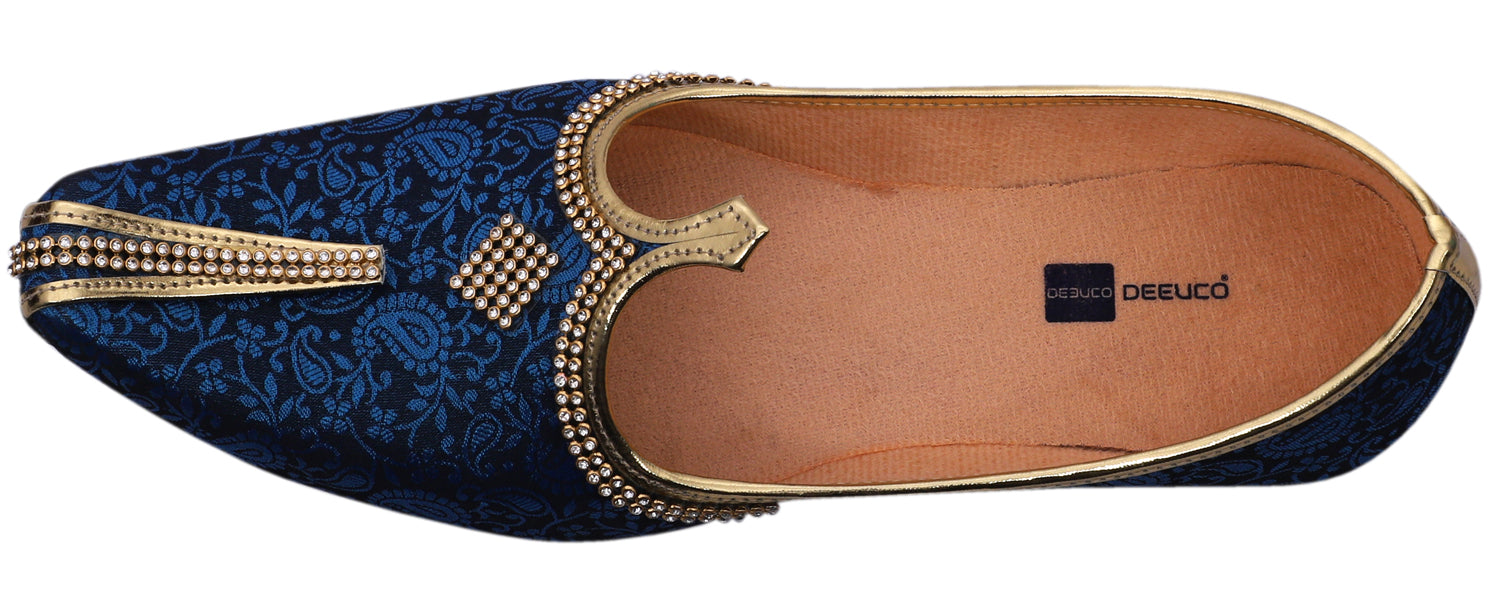 DEEUCO Men's Ethnic Navy Blue Velvet Wedding and Sherwani Jutti, Mojari