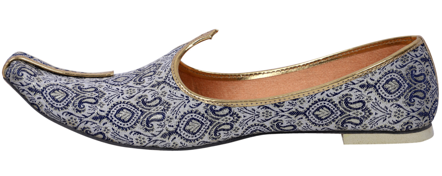 DEEUCO Men's Ethnic Blue Velvet Wedding and Sherwani Jutti, Mojari