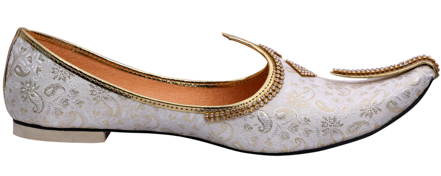 DEEUCO Men's Ethnic Cream and Golden Wedding and Sherwani Jutti, Mojari