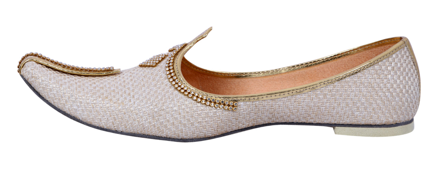 DEEUCO Men's Ethnic Cream Jute Wedding and Sherwani Jutti, Mojari