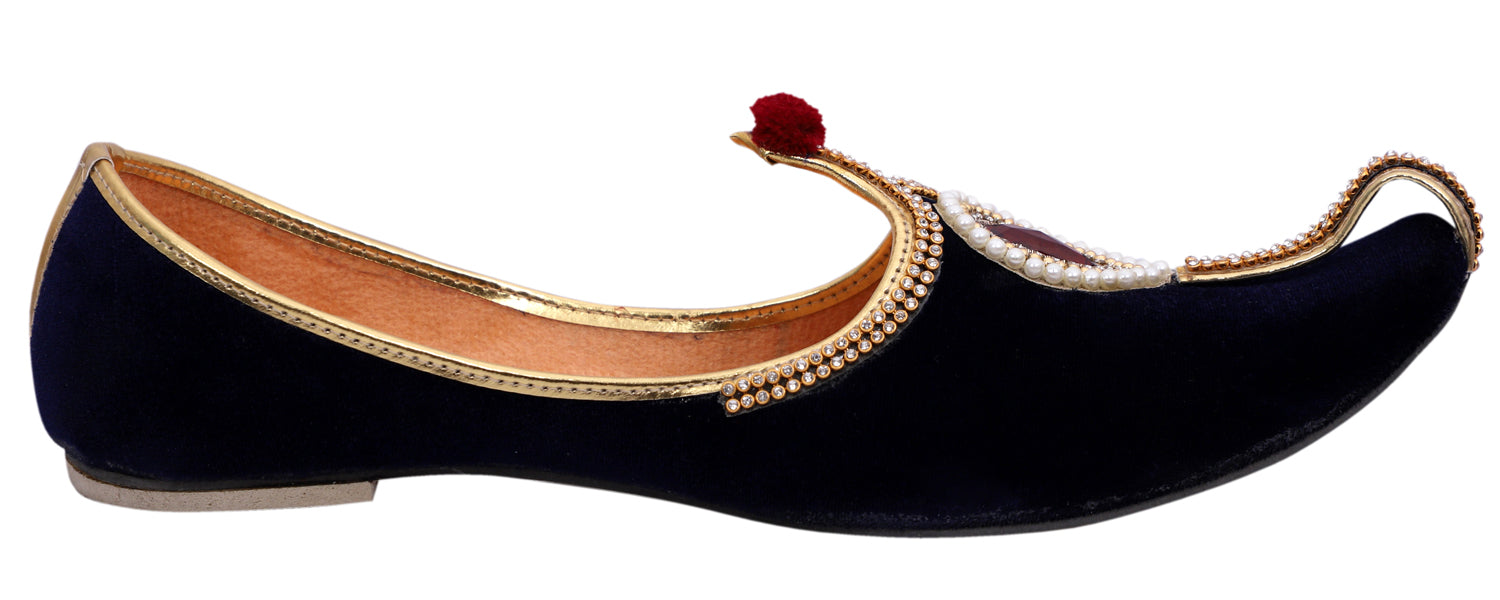 DEEUCO Men's Ethnic Balck Velvet Wedding and Sherwani Jutti, Mojari