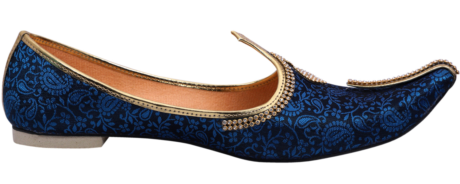 DEEUCO Men's Ethnic Navy Blue Velvet Wedding and Sherwani Jutti, Mojari