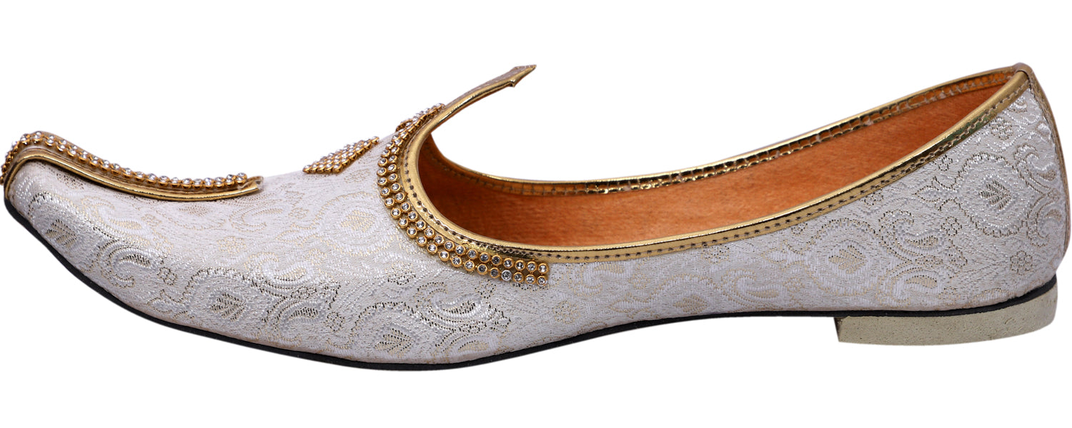 DEEUCO Men's Ethnic Cream and Golden Wedding and Sherwani Jutti, Mojari