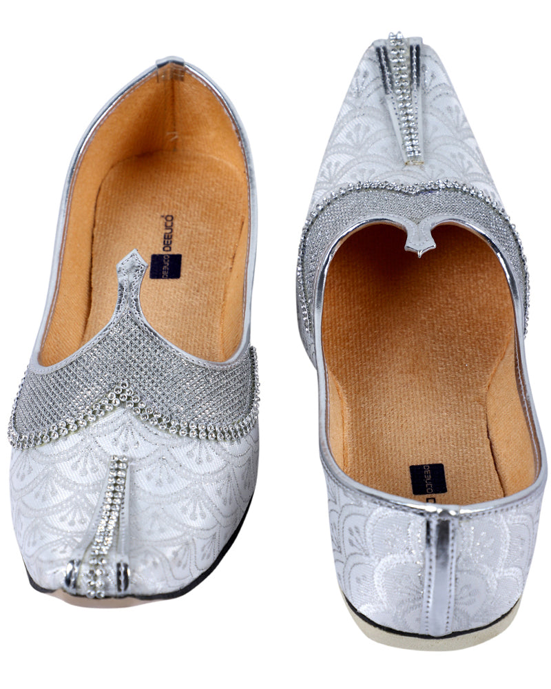 DEEUCO Men's Traditional Silver Wedding and Sherwani Jutti,Mojari