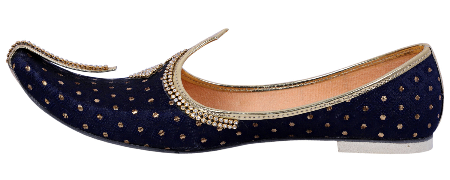 DEEUCO Men's Ethnic Navy Blue Wedding and Sherwani Jutti, Mojari