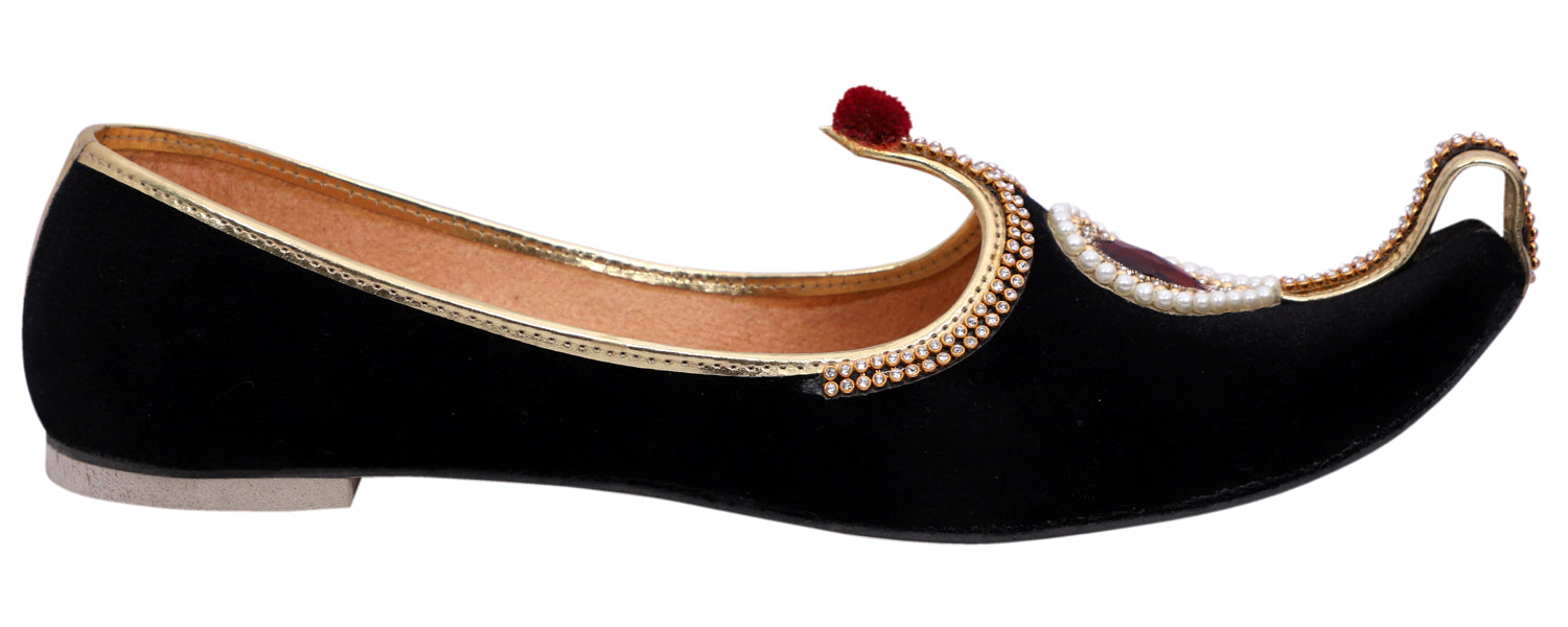 DEEUCO Men's Ethnic Black Velvet Wedding and Sherwani Jutti, Mojari