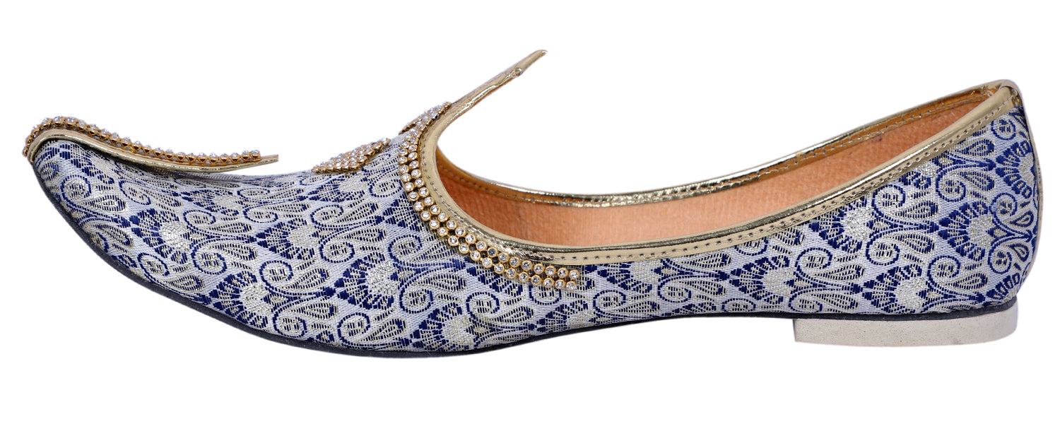 DEEUCO Men's Ethnic Navy Blue Wedding and Sherwani Jutti, Mojari