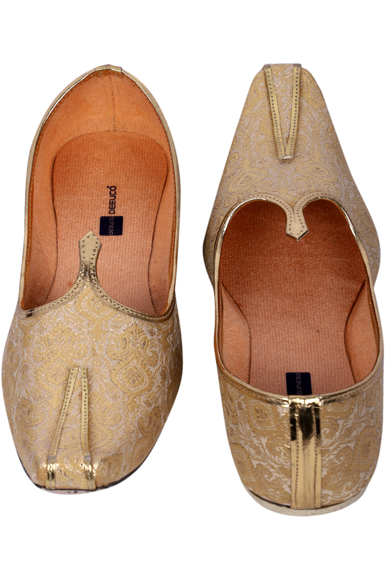 DEEUCO Men's Ethnic Royal Golden Wedding and Sherwani Jutti, Mojari