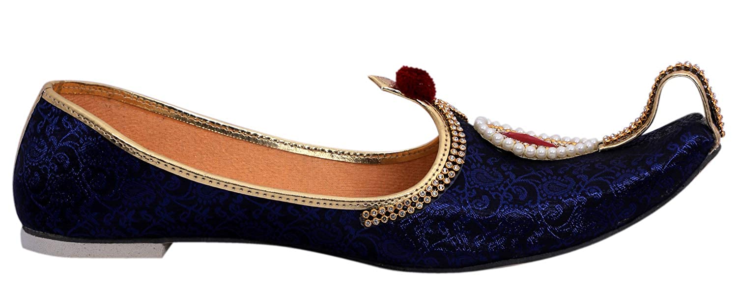 DEEUCO Men's Traditional Stone Studded Fabric Wedding and Sherwani Jutti,Mojari