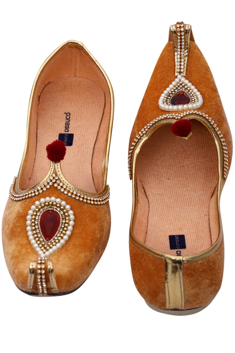 DEEUCO Men's Ethnic Orange Velvet Wedding and Sherwani Jutti, Mojari