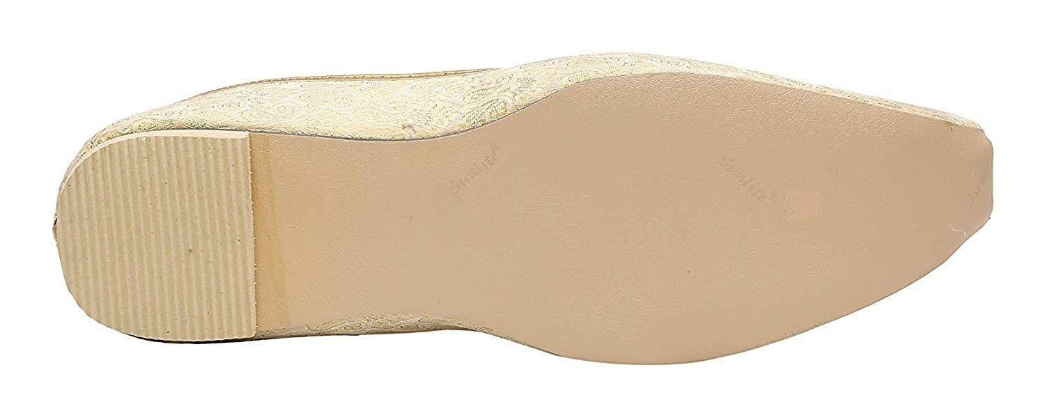 DEEUCO Men's Ethnic Cream N Golden Wedding and Sherwani Jutti, Mojari