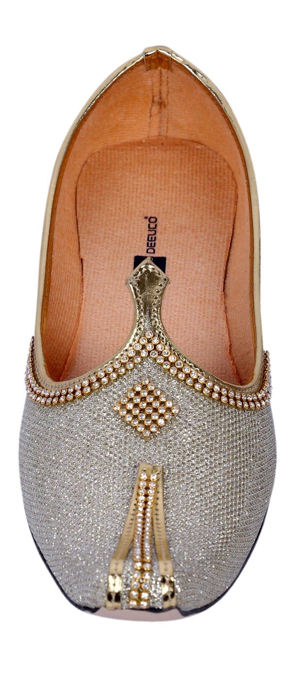 DEEUCO Men's Ethnic Golden Wedding and Sherwani Mojari, Jutti