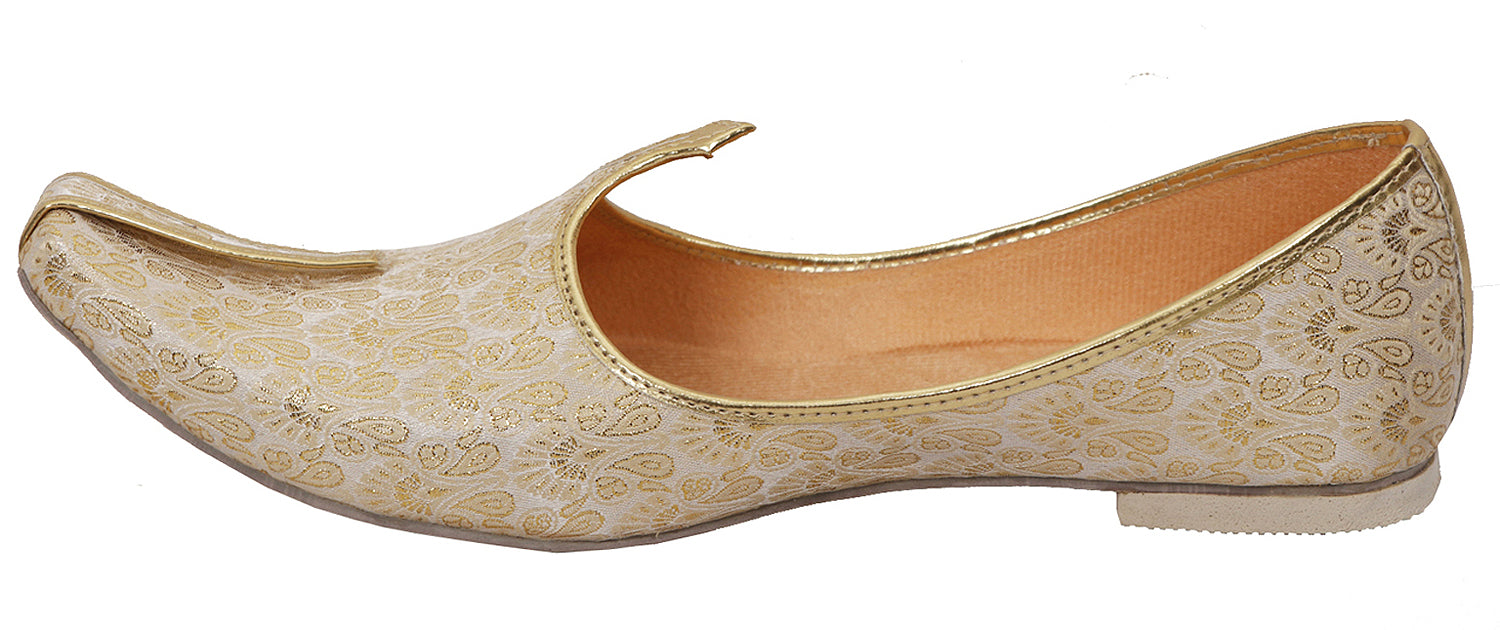 DEEUCO Men's Ethnic Golden with Cream Wedding and Sherwani Jutti, Mojari